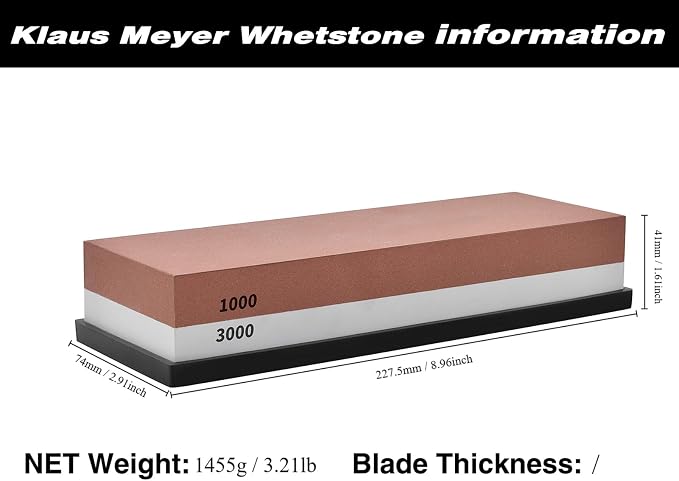 Klaus Meyer Premium Whetstone Knife Sharpening Stone 2 Side Grit 1000/3000 - Image 2