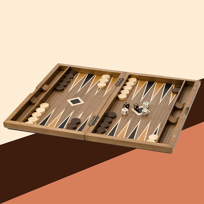 GSE Games & Sports Expert Premium Wooden Folding Inlay Backgammon Board Set - Image 7