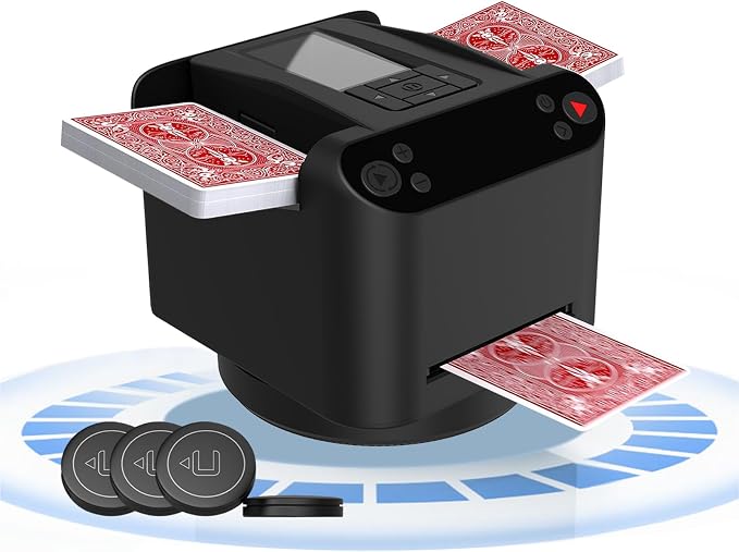 Automatic Card Shuffler and Dealer 2-in-1, 360°/180°Rotating Dealer by KNEBAD