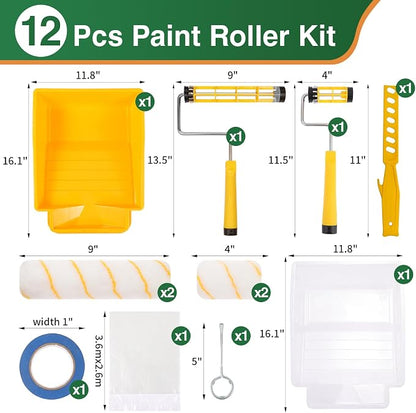 VOOMEY 12 PCS Paint Roller Kit, Deep Grooved Foot Paint Tray, Paint Tray Liner - Image 6
