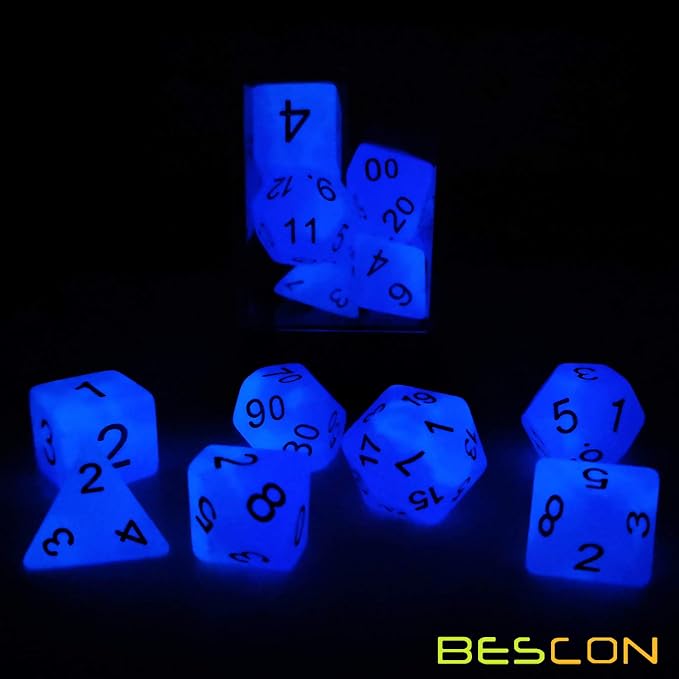 Bescon Two Tone Glowing Polyhedral Dice 7pcs Set Frosty Amethyst, Luminous RPG - Image 3