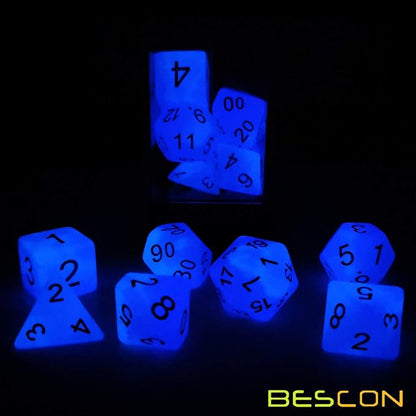 Bescon Two Tone Glowing Polyhedral Dice 7pcs Set Frosty Amethyst, Luminous RPG - Image 3