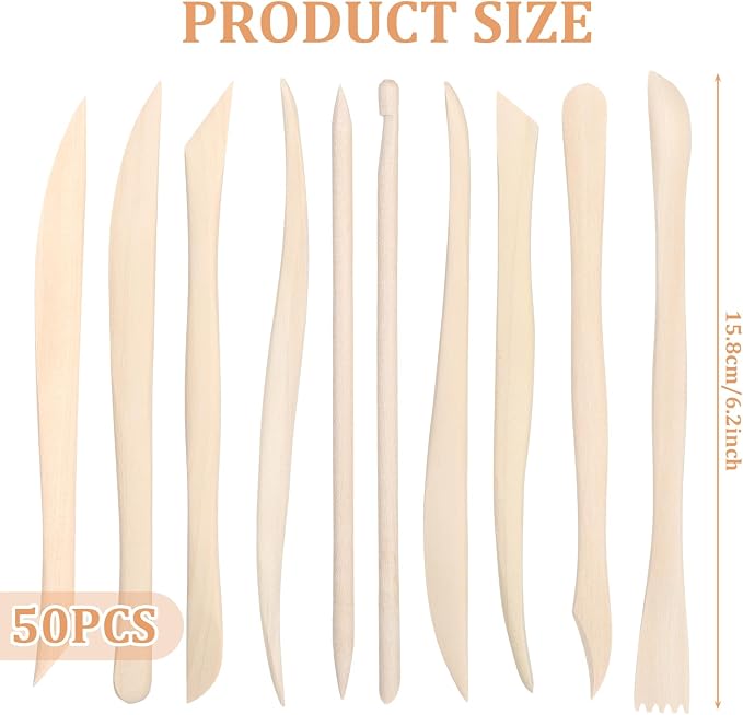 50PCS Wooden Clay Sculpting Tools, 6.2'' Smooth Double Ended Clay Modeling Tools - Image 3