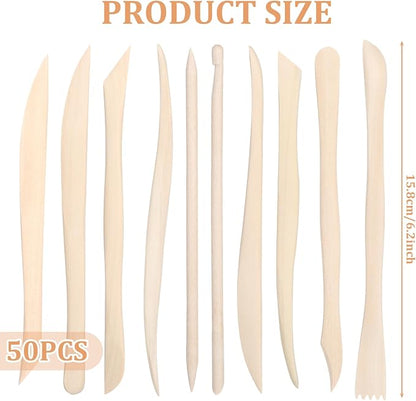 50PCS Wooden Clay Sculpting Tools, 6.2'' Smooth Double Ended Clay Modeling Tools - Image 3