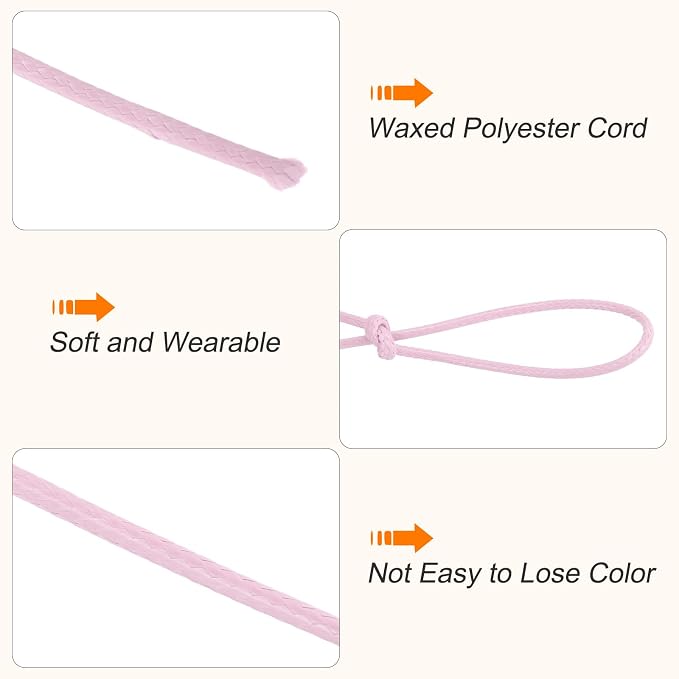 MECCANIXITY Waxed Cord 0.5mm Waxed Polyester Cord 175 Yard Light Pink - Image 3