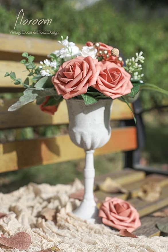 Floroom Artificial Flowers 25pcs Real Looking Dusty Pinky Cedar Foam Fake Roses - Image 3