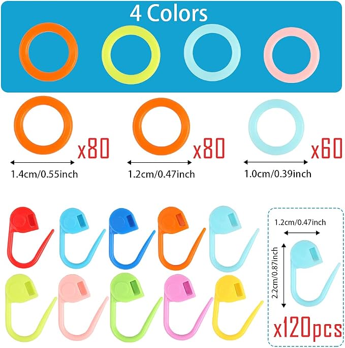 LUNARM 340 Pcs Stitch Ring Markers and Colorful Knitting Crochet Locking - Image 2
