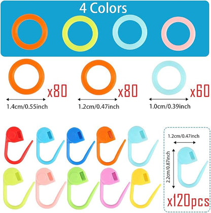 LUNARM 340 Pcs Stitch Ring Markers and Colorful Knitting Crochet Locking - Image 2