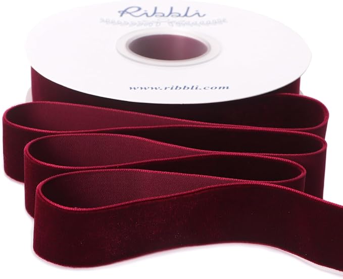 Ribbli Burgundy Velvet Ribbon 1 Inches Continuous10 Yard Spool Red Christmas by Ribbli