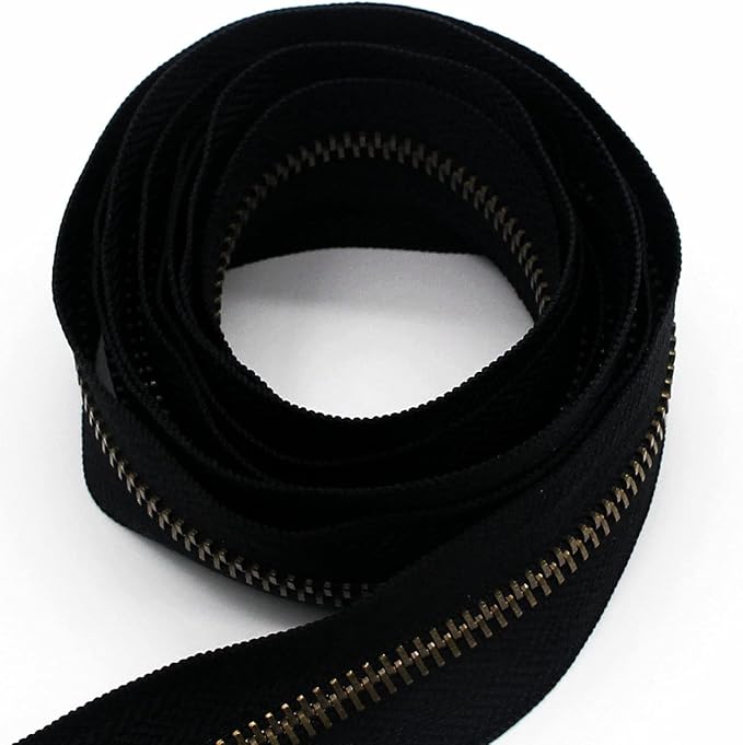 #5 Antique Brass Metal Zippers by The Yard Bulk 2 Yards Black Tape - Image 2
