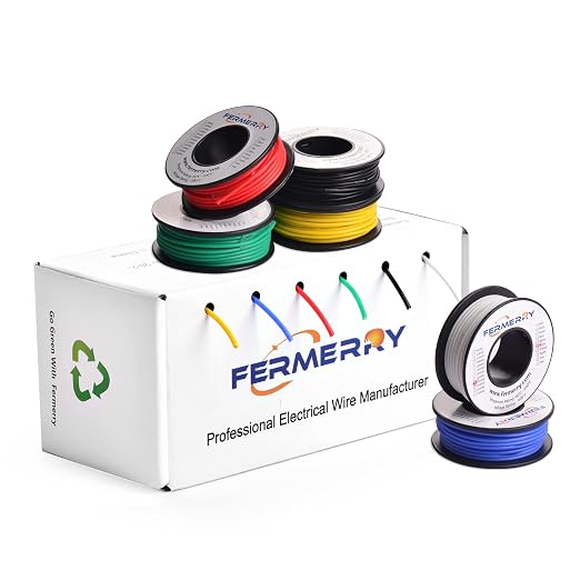 Fermerry 24 AWG Solid Core Wire Spool 50ft Each 6 Colors Flexible 24 Gauge Hook by Fermerry+Technology++