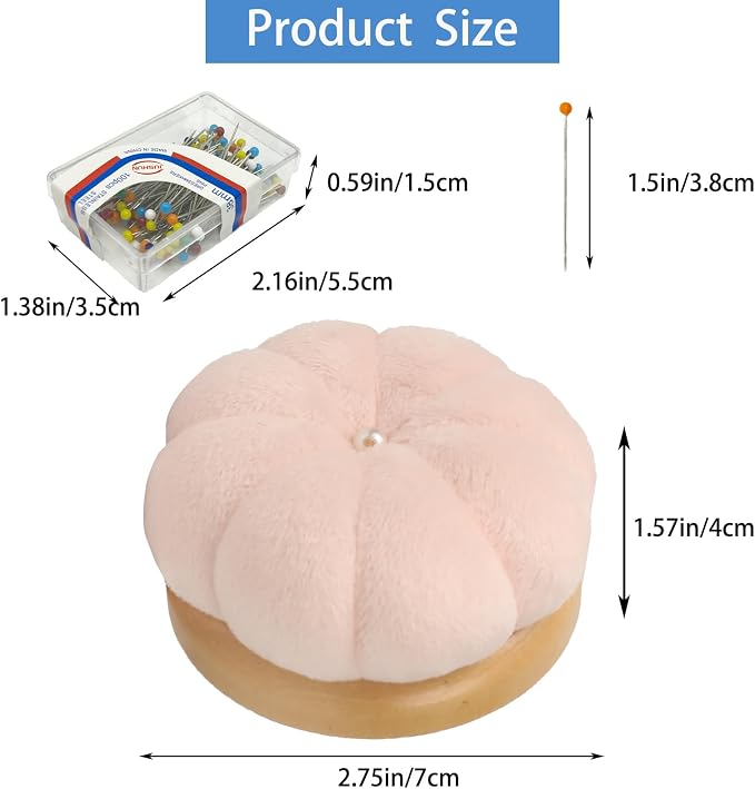 Hilltian Pin Cushion for Sewing, Wooden Base Sewing Pincushion - Image 2