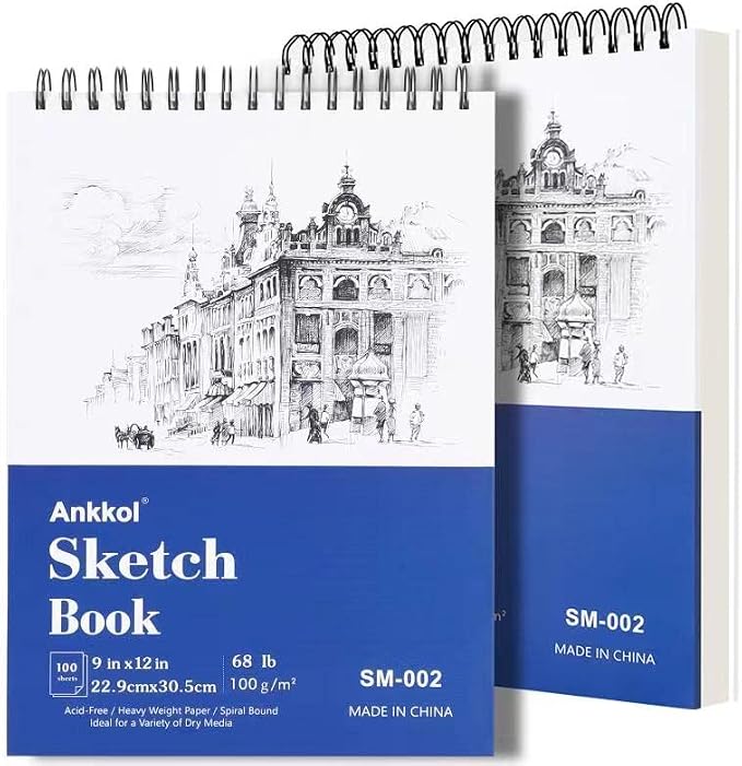 9" x 12" Sketch Book Set, Drawing Paper Pad, Double-Sided Hardcover Sketchbook by Ankkol