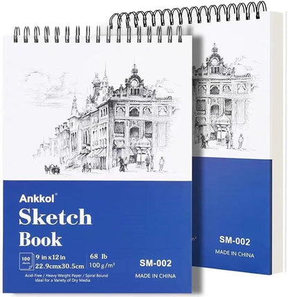 9" x 12" Sketch Book Set, Drawing Paper Pad, Double-Sided Hardcover Sketchbook by Ankkol