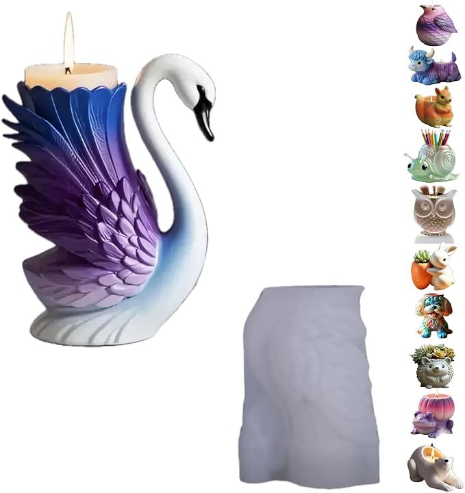 Animal Resin Molds Silicone 3D Cute Swan Epoxy Resin Plaster Candle Holder Wax by Unknown