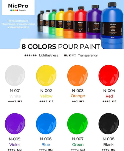 Nicpro 8 Colors Large Bulk Acrylic Pour Paint Set Premixed High Flow Art - Image 8