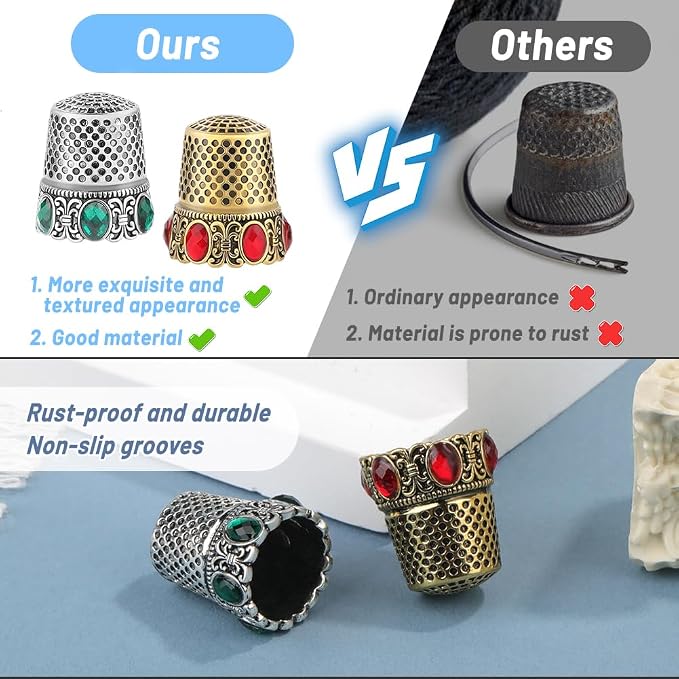2 Pcs Vintage Sewing Thimble, Quilting Thimbles, Sewing Thimble Finger Protector - Image 6