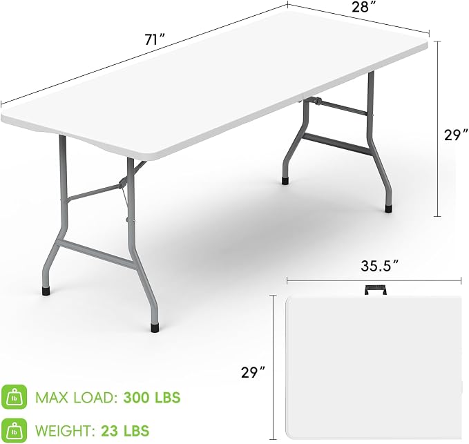 Folding Table 6ft, Foldable Portable Heavy Duty Plastic Fold-in-Half Utility - Image 2