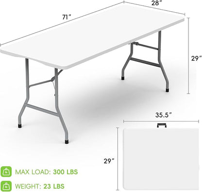 Folding Table 6ft, Foldable Portable Heavy Duty Plastic Fold-in-Half Utility - Image 2