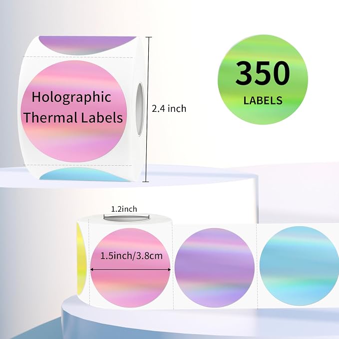 Holographic Thermal Labels Stickers 1.5 inch, Glitter Round Direct Thermal - Image 2