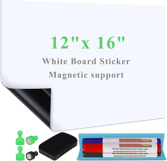 White Board Sticker Adhesive Backing, Include Markers, Eraser by Qiytecno