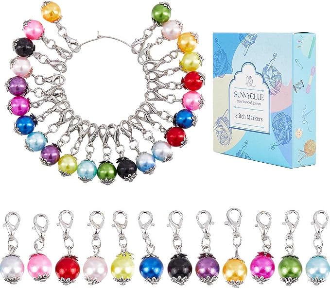 SUNNYCLUE 1 Box 24Pcs Crochet Stitch Markers Knitting Markers Pearl Knitting by SUNNYCLUE