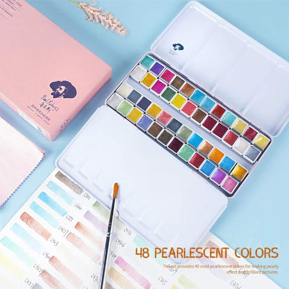 Paul Rubens Artist Grade Watercolor Set, 48 Colors Glitter Metallic Paints - Image 9