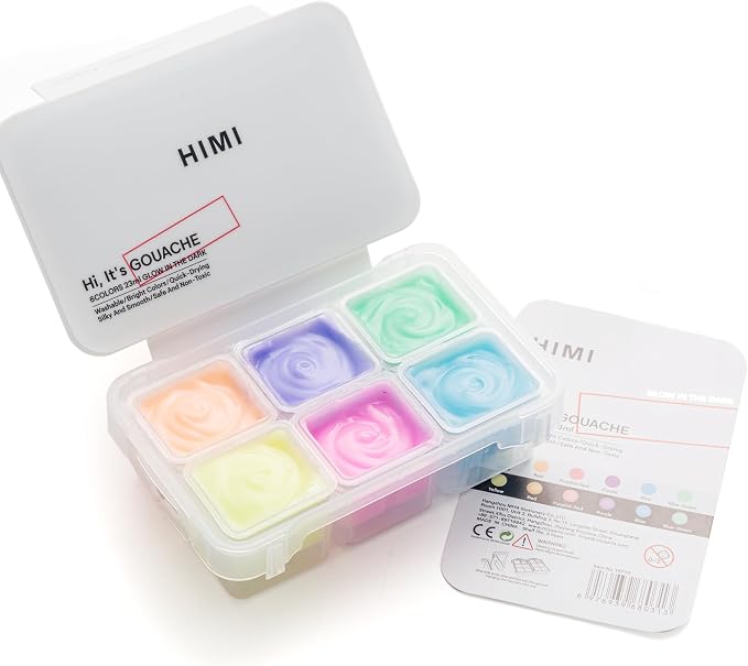 HIMI Glow in The Dark Jelly Gouache Paint Set, 6 Colors 23ml, Jelly Cup Design - Image 8