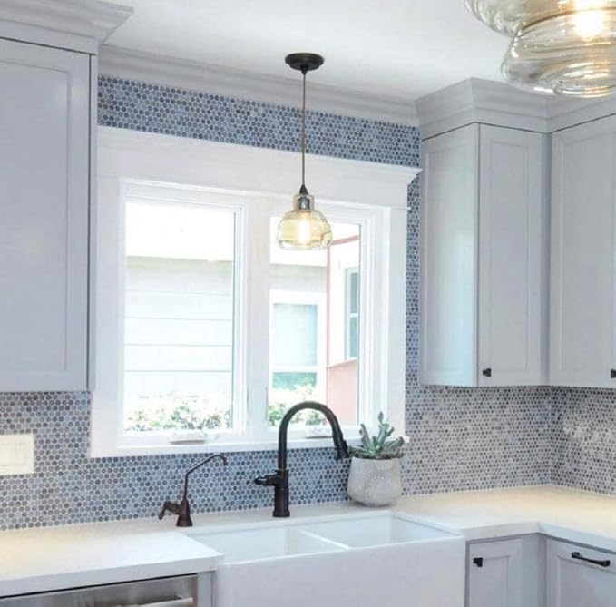 Denim Blue Penny Round Mosaic Glass Tile – Sample Swatch- 4"x5" - Image 3