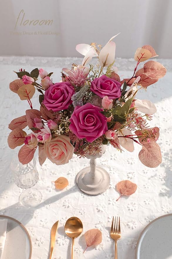 Floroom Artificial Flowers 50pcs Real Looking Hot Pink Foam Fake Roses - Image 2