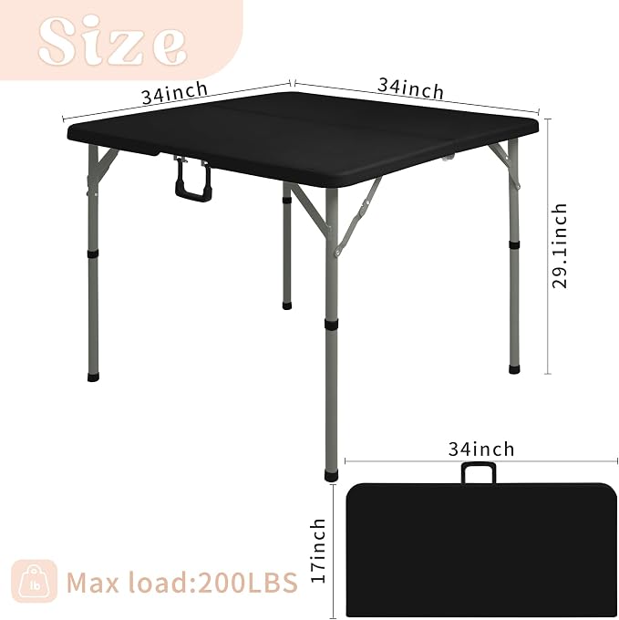 34" Square Folding Table, Party Use, HDPE Plastic Tabletop - Image 2