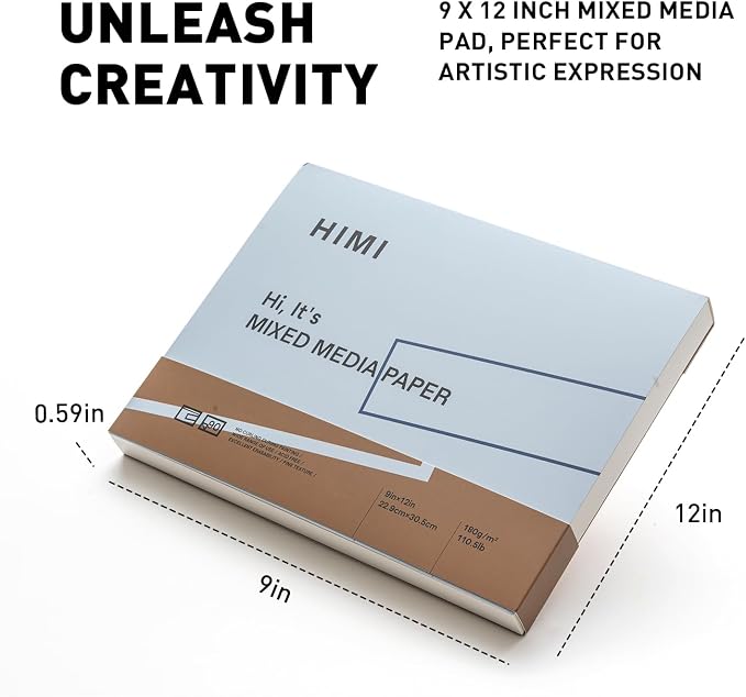 HIMI Mix Media Paper Pad 9X12'' 90 Sheets Mix Paper Pad, Side Wire Bound - Image 2