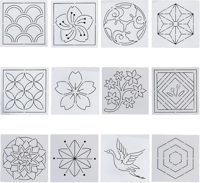 FREEBLOSS Sashiko Embroidery Stencils Sashiko PET Stencil Flowers Embroidery by FreeandCreativeCraftsArt
