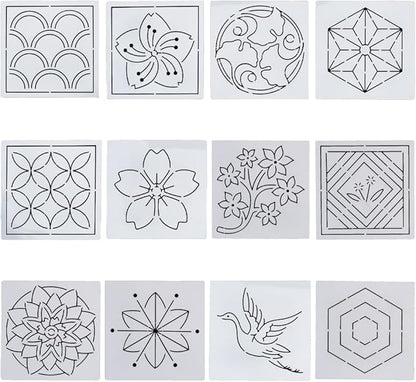 FREEBLOSS Sashiko Embroidery Stencils Sashiko PET Stencil Flowers Embroidery by FreeandCreativeCraftsArt