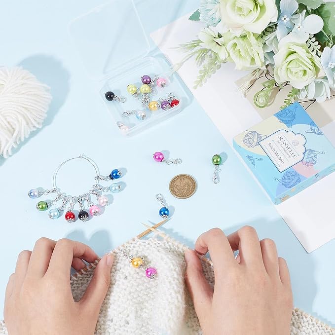 SUNNYCLUE 1 Box 24Pcs Crochet Stitch Markers Knitting Markers Pearl Knitting - Image 3
