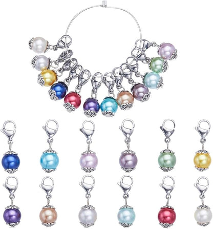 SUNNYCLUE 1 Box 24Pcs Locking Stitch Marker Knitting Markers Charms Glass Pearl by SUNNYCLUE