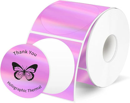 2" Circle Holographic Thermal Label Stickers, Round Printable Rainbow Glitter by Unknown
