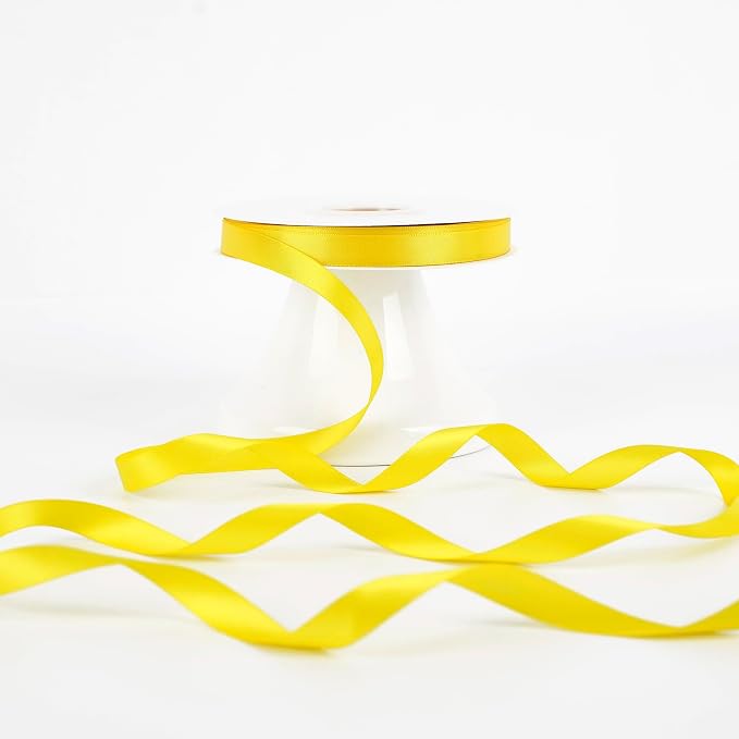 HUIHUANG Yellow Ribbon 1/2 inch Continuous 50 Yards Double-Faced Satin Ribbon - Image 7