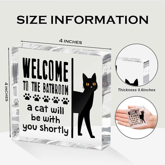 Funny Cat Bathroom Decor Acrylic Decorative Signs 4x4 Inch, Humorous Decorations - Image 2
