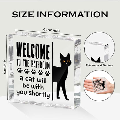 Funny Cat Bathroom Decor Acrylic Decorative Signs 4x4 Inch, Humorous Decorations - Image 2