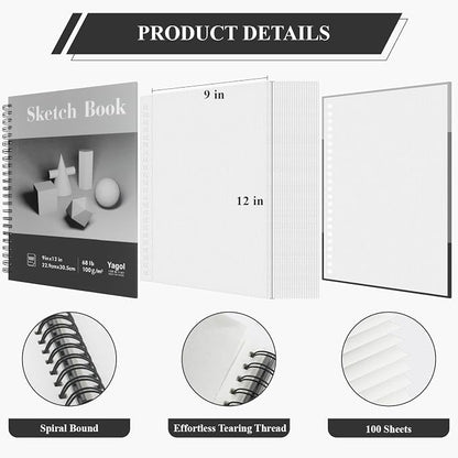 Yagol Sketch Book 9x12 Inch 100 Sheets 68LB/100GSM, Sketch Pad - Image 2