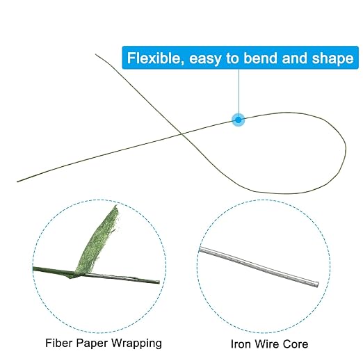 PATIKIL 30 Gauge 16" Floral Stem Wire, Dark Green - Image 3