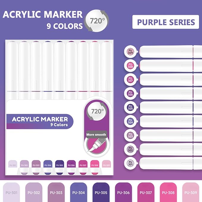 Water Based Acrylic Paint Markers, 9 Colors Acrylic Paint Pens Set - Image 2