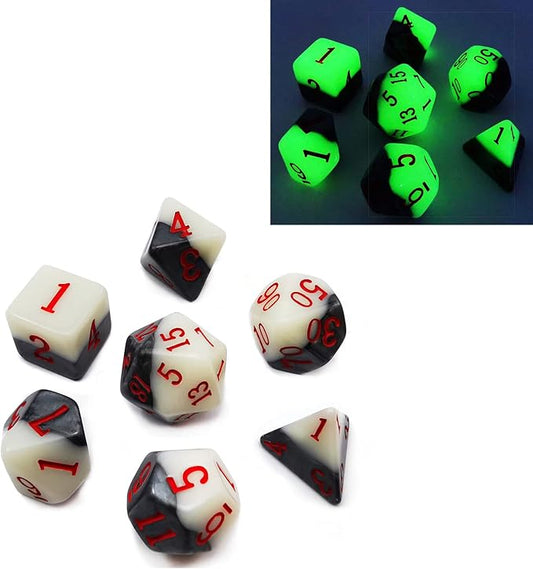 Bescon Two-Tone Glowing Polyhedral Dice 7pcs Set Green Dawn, Luminous RPG Dice by BESCON+DICE