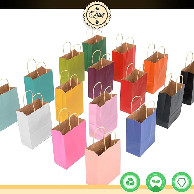 qiqee 32-Packs Paper Bags with Handles Bulk 7.6"x4.75"x10.5" Medium Gift Bags - Image 6