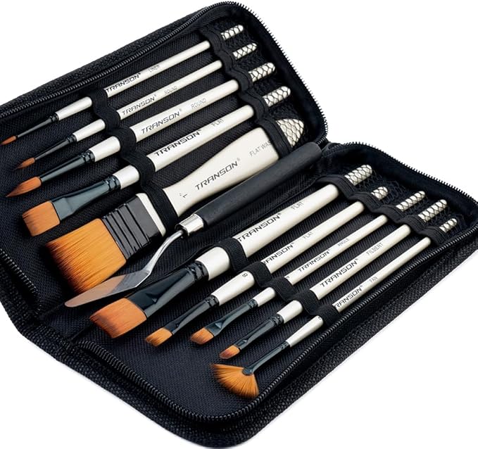 Transon Paint Brush Kit 10pcs Art Brushes and 1 Paint Spatula by Transon