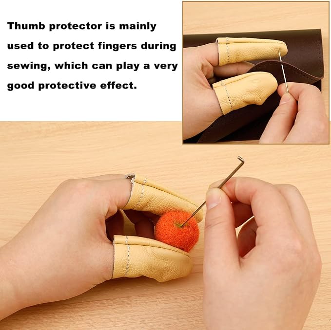3 Pairs Leather Finger Protector Needle Felting Knitting Finger Thimble Guards - Image 5