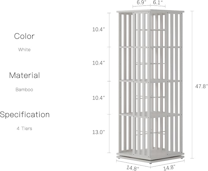 YOWOS Rotating Bookshelf Tower, 360 Display Spinning Bookcase, Bamboo Bookshelf - Image 2