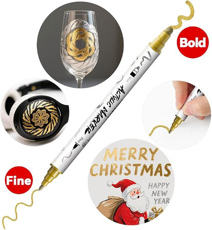 TRANSON 2 Gold, 2 Silver, 2 Black and 2 White Paint Markers Bold and Fine - Image 3
