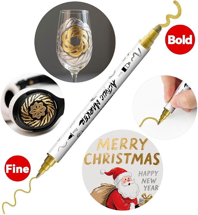 TRANSON 3 Gold, 3 Silver, 1 Black and 1 White Paint Markers Bold and Fine - Image 3
